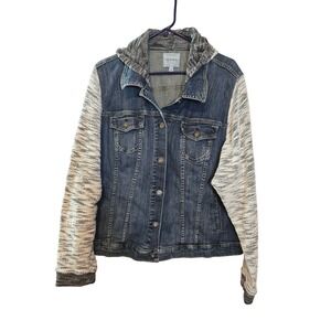 Torrid Blue Denim Jacket Hooded Knit Sleeves Gray White Size 4X